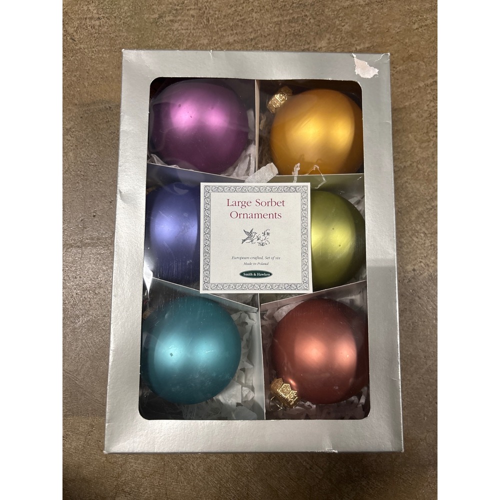 Smith & Hawken Large Sorbet Ornaments Glass Set of 6 Multi-Color Made in Poland